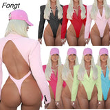 Solid Backless Blazer Bodysuit Women Fashion Sexy Notched V Neck Long Sleeve Night Club Overalls Casual Romper Tops 703-1-Outfit