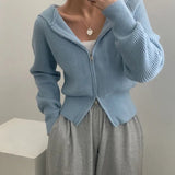 Double-headed Zipper Solid Color Hooded Cardigan-Outfit