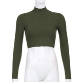 Dark Knitted Gothic Casual Black T-shirts Grey Long Sleeve Bodycon Turtleneck Blue Crop Tops Women Autumn Winter