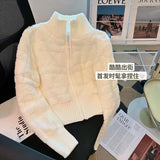 Version Autumn Winter New Small Fragrant Wind Diamond Case Zipper Sweater Coat Female Soft Waxy Sweet Knit Cardigan Female-Outfit