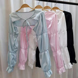 Fongt Summer New Short Black Bow Long-Sleeved Sun Shawl Women Design Bubble Sleeve