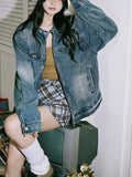 Fongt Do Old Wash Texture Loose Denim Jacket Male Zip Couples Jacket Popular Logo Casual Jacket Female-Outfit