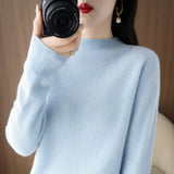 Fongt 2024 Autumn / Winter New Women's Korean Version Slim Half High Collar Short Solid Color Bottom Sweater-Outfit