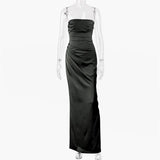 Satin Draped Tube Bodycon Maxi Dress-Outfit