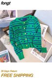 Star Pattern Button Front Knit Cardigan For Women Fashion O-Neck long sleeves Striped Swaters Autumn and Winter