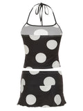 Black Polka Dot Halter Crop Top And Mini Skirt Set-Outfit