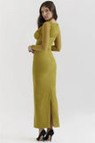 Mesh Long Sleeve Bodycon Deep Neck Maxi Dress-Outfit