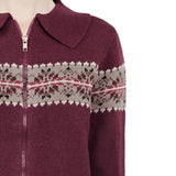 Vintage Polo Collar Zip Up Knit Cardigan-Outfit