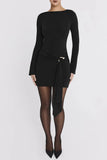 Long Sleeve Draped Bodycon Mini Dress-Outfit