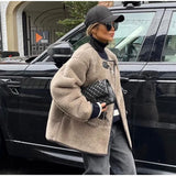 Faux Fur Plush Buckle Jacket-Outfit