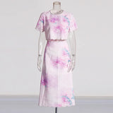 Fashion Casual Suit Women's 2025 New High-End Women's Clothing Print High-Waist Short-Sleeved Skirt