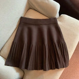 Knitted Pleated High-Waisted Mini Skirt-Outfit