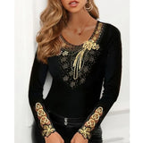 Print Mesh Tops Long Sleeve