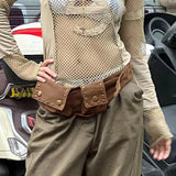 Style Retro Four-Button Waist Bag 2023 Summer New Punk Style Waist Accessories Ultra-Wide Belt-Outfit