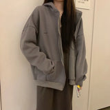 Women Hoodies New Autumn Casual Solid Color Harajuku Oversized Sweatshirts Korean Version Zip Up Long Sleeve Hoodie Coats