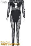 Slash Neck Cut Out Mesh Print Jumpsuit Women Long Sleeve Button See Through Pencil Pants One Piece Rompers 2023 Spring