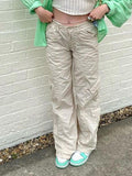 Washed Pocket Solid Cargo Pants-Outfit
