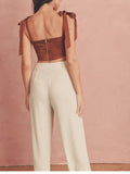 Satin Tank Top Tie up Straps Underwire Boning Padded Lining Backless Zipper Crop Corset Top Women Fashion Party