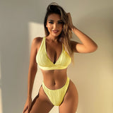 Fongt New 2024 Bikini Ladies Split Sexy Swimsuit Special Fabric Jacquard Solid Color