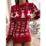 Deer Knitted Long Sleeve Round Neck Casual Winter Autumn Pullover Clothes Ladies Fashion Sweater Women