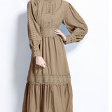 Fongt French Women Wear Court Style Dress To Close The Waist Thin Hollow Lace Splicing Holiday Dress