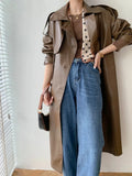 Long Trench Coat for Women Retro 2023 Autumn New Thin PU Leather Jacket Loose Solid Leather Trench Coat Black Long
