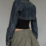 Fongt Vintage Wash To Make Old Irregularly Collared Denim Jacket Babes Personality Folded Super Short Coat