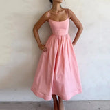 Fongt New Women's Wear Temperament Commuting Sexy Low Chest Slim Close Waist Condole Belt Big Hem Dress