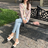 Fongt Stripe Retro Small Fragrant Wind 2024 Spring And Autumn New Coat Women's Long Sleeve Bump Color Sweater Knit Cardigan Women-Outfit