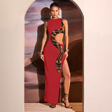 Women's 2024 Summer New Sexy Slim Slit Long Skirt Hollow Dress Sexy Party Dress Club Clothing-Outfit