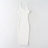 Fongt 2023 New Women's Fine Sling V Collar Rib MIDI Dress 6050318 657-Outfit