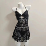 Fongt Pyjamas Bow Girl 2025 New Flirtating Black Lace Hollow Pure Breast Hanging Skirt