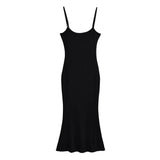 Trendy Women's Dress Hot Girls Sexy Basic Solid Color High Waist Show Thin Medium-Long Halter Skirt Hip Dress-Outfit