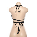 Sexy Women Short Crop Tops Backless Fleece Choker Bandage Sleeveless Vest Halter Tank Off Shoulder Ring Bralette Summer Cami-Outfit