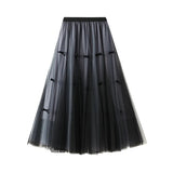 Fongt Gentle Fairy Design Feeling Bow Net Autumn Winter Display Thin Waist Half Body Skirt 0883