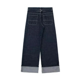 Fongt 2025 New Women's Roll-Sleeve Denim Jacket Straight Trousers