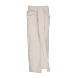 Fongt Design Feeling Pleated High Waist Irregular Skirt Female Simple And Versatile Open Split Wrapped Hip Skirt-Outfit