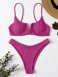 Underwired Bikini 2022 Swimwear Women Solid Brown V-bra Push Up Micro Bikini Cut Out Bathing Suit Thong Swimsuit
