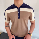 Fongt Men's New Spliced Knitted Shirt Short Sleeves Bump Body Repair Polo Shirt Men