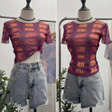 Single-Layer Thin Mesh Tie-Dye-Repair Short-Sleeved T-Shirt For Girls Summer Short-Sleeved Hottie Top