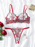 Sheer Lace Foliage Embroidered Lingerie Set-Outfit