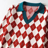 Color Matching Women's Sweater Turn-down Collar Knitted Pullover Female 2021 Autumn Preppy Style Basic Daily