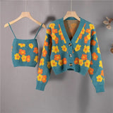 New 2022 Two Pieces Vintage Cardigans Floral Fashionable Lady Autumn Winter Women's Sweaters Short Tops