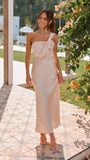 24 New Style Elegant One Shoulder Solid Color Bra A-line Dress Slim Fit Fashion Party MIDI Evening Dress-Outfit