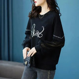 Lace Patchwork Pullovers Female Clothing Casual Round Neck Loose Spring Autumn Printed Korean Long Sleeve Sweatshirts-Outfit