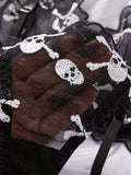 Black Skull Embroidery Mesh Lingerie Set-Outfit