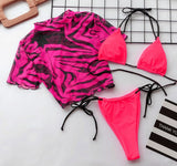 Sleeve Leopard 3 Piece Swimsuit High Cut Push Up Padded Bikini Female Bathers Sports Bathing Suit Thong Swimwear