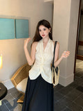 Fongt Xixi 2025 Summer New Thin Temperament With Pure Color Kinky Sky Silk Shirt Small Vest Top 89379