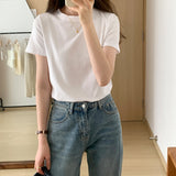 Basic Short-Sleeved T-Shirt Women's Shoulders Are Simple In Summer, Thin And Folded To Wear A Bottomed