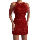 Fongt 2025 New Sexy Fashion Hanging Neck Escew Escuse Tuxedo Hip Crystal Splicing Leek